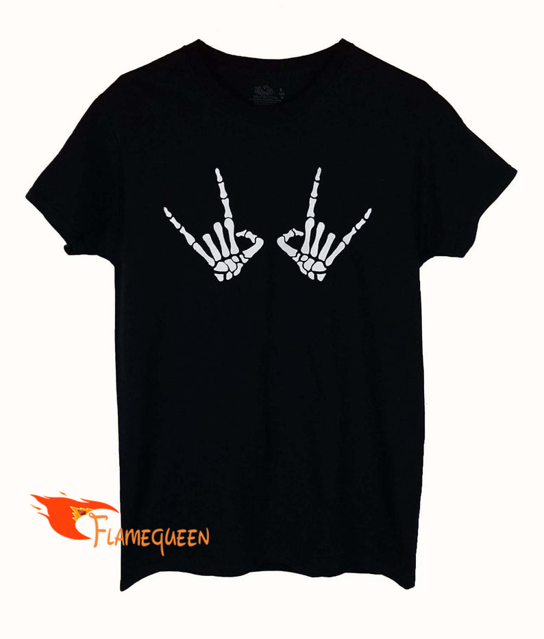 Rock On Skeleton Hands T-Shirt – flamequeen