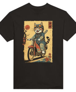 Japanese Samurai Cat on Motorcycle tshirt NA